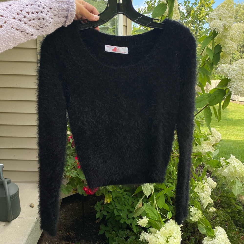 American Apparel Black Fuzzy Cropped Long Sleeve